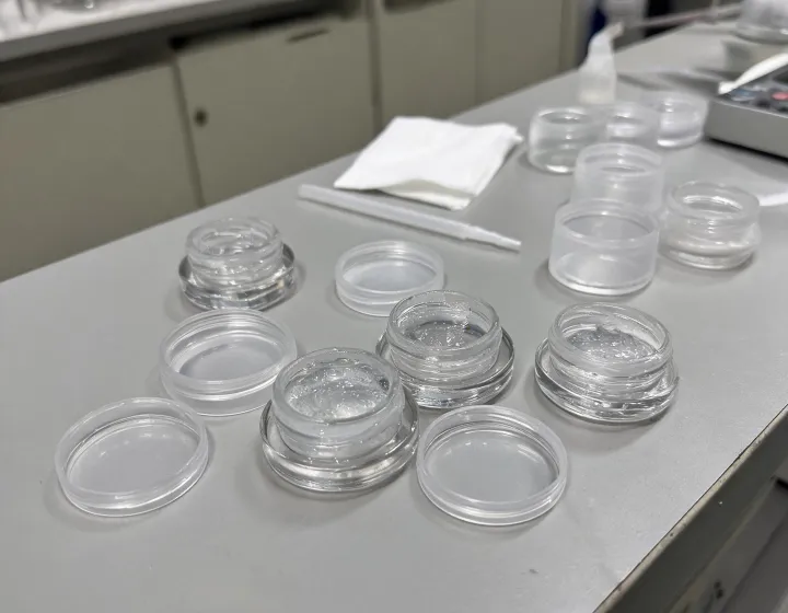 gel base coat sticky on a cosmetics bench, illustration only